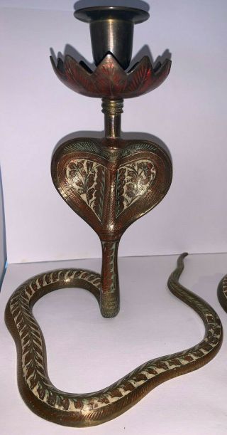 Vintage Brass Cobra Candle Stick Holder Set Of 2 3