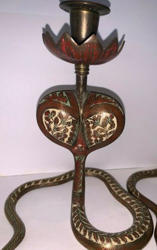 Vintage Brass Cobra Candle Stick Holder Set Of 2 7