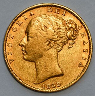1859 Queen Victoria Gold Shield Sovereign - Rare