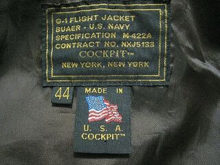 G - 1 USN FLIGHT JACKET 44 Vintage style COCKPIT USA - Goatskin Leather w/patches 4