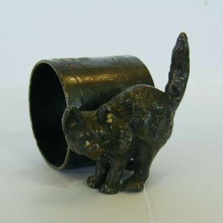 Antique Silverplate Arched Back Cat Figural Napkin Ring