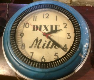 Rare Dixie Milk Clock Neon Bulb Not Needs Replacing Usa Ship