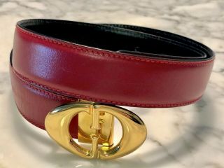 Vintage Gucci Leather Belt Metal Gold - Tone Dbl “g” Buckle Women’s Red/size 28