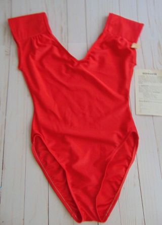 Vintage Leotard Rare Large Dance Athletic Aerobic Padded Shoulders Shiny Red Nwt