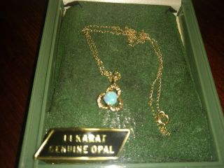 Vintage 14k Opal Pendant Necklace Serpentine Bracelet And Stud Earrings Set