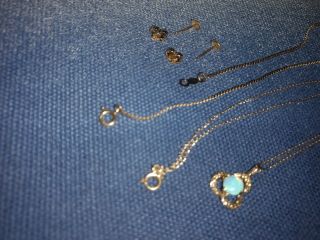 Vintage 14k opal pendant necklace serpentine bracelet and stud earrings set 3