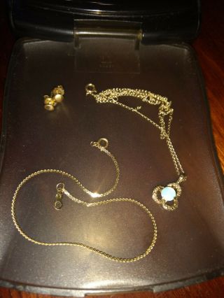 Vintage 14k opal pendant necklace serpentine bracelet and stud earrings set 4