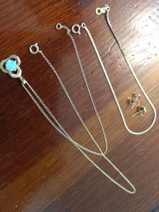 Vintage 14k opal pendant necklace serpentine bracelet and stud earrings set 8