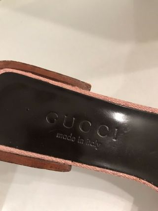 Vintage Gucci GG Monogram Canvas Leather Logo Pink Slide Heel Sandal Size 7B 5