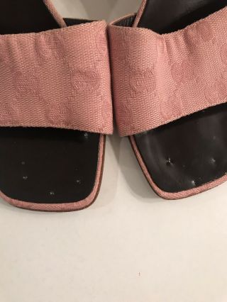 Vintage Gucci GG Monogram Canvas Leather Logo Pink Slide Heel Sandal Size 7B 6
