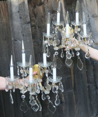 2 Sconces Maria Theresa 5lt Vintage Glass Crystal Gilt Brass French Italy Floret