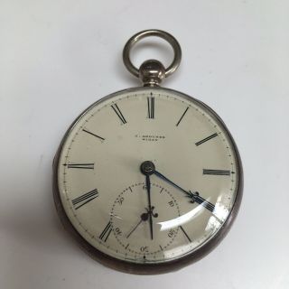Vintage Silver Pocket Watch Enamel Dial J Grounds Wigan