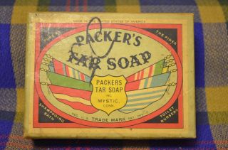 Vtg Packer Wwii Tar Soap W/cardboard Box &note Tin Box Has Gone To War