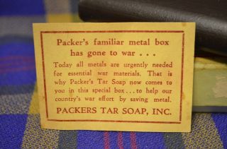 Vtg PACKER WWII Tar Soap w/Cardboard Box &Note Tin Box Has Gone to War 5