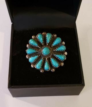 Vintage Native American Zuni Petit Point Turquoise Ring