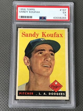 1958 Topps Sandy Koufax Psa Vg - Ex 5 Vintage Baseball Card 187 Mlb Hof