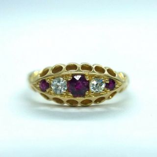 Ruby And Diamond Edwardian 18ct Gold Antique Boat Ring