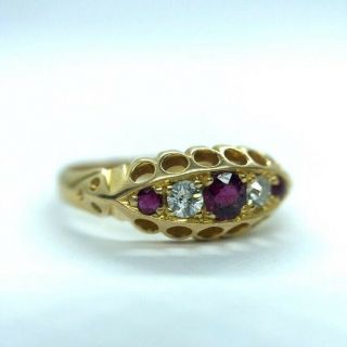 Ruby and Diamond Edwardian 18ct gold antique boat ring 2