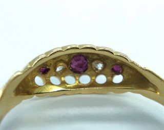 Ruby and Diamond Edwardian 18ct gold antique boat ring 3