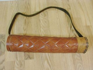 Vintage Brown Quilted Leather Arrow Quiver Archery Hunting Bow 19.  5 " Quilt