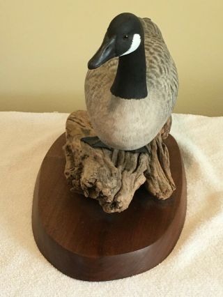 1989 TOM AHERN VINTAGE CARVED DUCK DECOY - SIGNED - DRIFTWOOD BASE 3