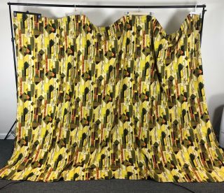Vintage Mid Century Geometric Barkcloth Fabric Drapes Curtains Huge 79 " X 110 "