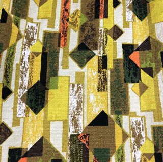 Vintage Mid Century Geometric Barkcloth Fabric Drapes Curtains HUGE 79 