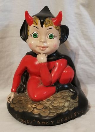 Extremely Rare Vintage Ceramic Devil Bank " Monry,  Root Of All Evil "