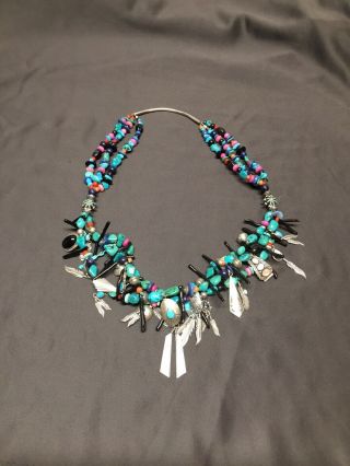 Vintage Navajo Native American Silver And Stone Necklace