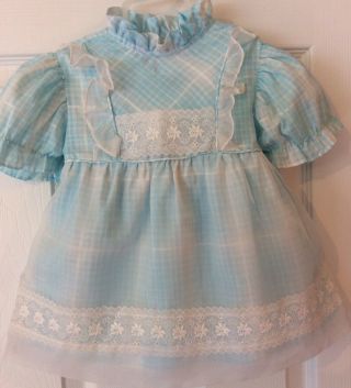 Vintage " Party Look " Toddler Girl Blue Check Sheer Lace Ruffles Party Dress 2t?