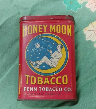 Vintage Honeymoon Honey Moon Vertical Pocket Tobacco Tin Can Penn Advertising