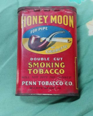 Vintage HONEYMOON Honey Moon VERTICAL Pocket TOBACCO TIN Can Penn Advertising 2