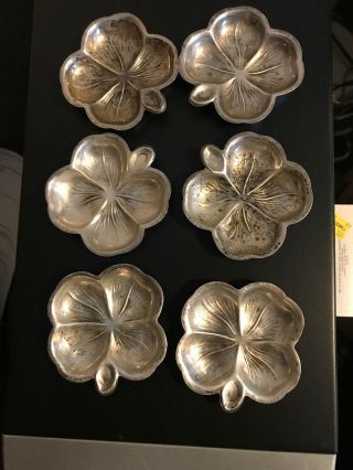 6 Lenox & Gwd Sterling Silver Butter Pats / Nut Dishes Four Leaf Clover
