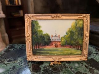 Vintage Miniature Dollhouse Framed Oil Painting Governors Palace Williamsburg Va