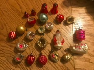 23 Antique / Vintage Mercury Glass Christmas Ornaments - Santa,  Bells