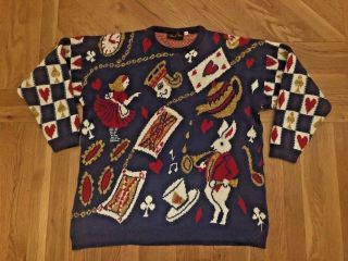 Vintage Selena Faye Women’s Alice In Wonderland Sweater Size Xl Vintage 80 