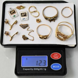 Antique Vtg 12.  3gram 10k Gold Diamond Ip Rings Earrings Fraternity Scrap Or Wear