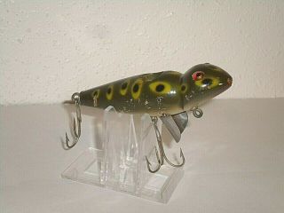 Vintage Creek Chub Jigger Fishing Lure - Glass Eyes - Frog Color