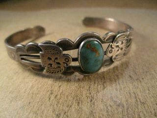 Vtg Harvey Era Sterling Silver & Turquoise Thunderbirds Cuff Bracelet,  14.  3g