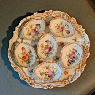 Rare Antique Dresden Porcelain Egg Plate Dish Applied Tray German Hirsch? Gilt