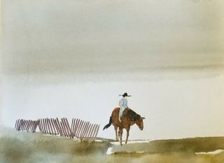Watercolor Of An Amish Boy Riding His Horse,  Roger Haas,  Vintage,  7x5