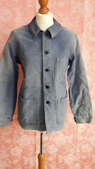 Moleskin Chore Jacket Vintage French Work Patched Coat Timeworn Faded 38 " Chest
