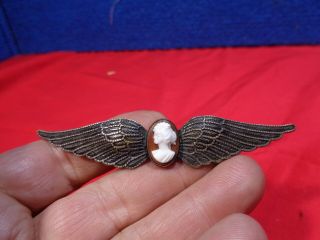 Vintage Cameo Brooch Pin With Wings Home Front Pilot Wings?