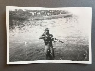 Vintage Photo Nude Ww2 Marine Gun Soldier Naked Man Skinny Dip Snapshot