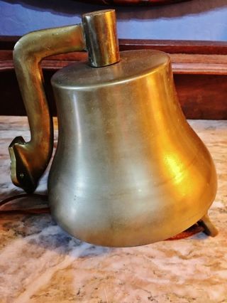 Vintage Solid Brass Bell With Wall Hanging Mechanism And Leather Pull Strap Usa