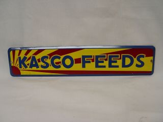 Vintage Kasco Feeds Feed Store Farm Agriculture Metal Advertising Strip Sign
