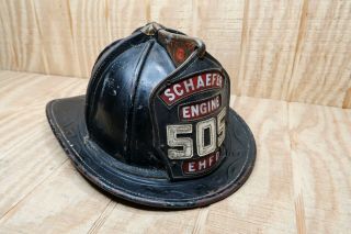 Vintage Cairns & Brothers Leather Fire Helmet & Leather Plate Ehfd Engine 505