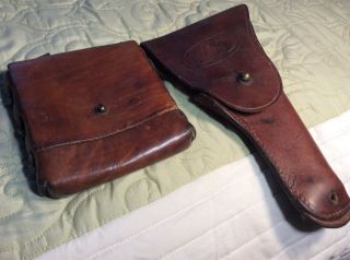 Vintage U.  S.  Army World War Ii Leather Pistol Holster And Ammo Pouch