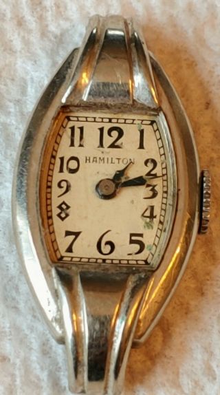 Vintage Ladys Art Deco Solid 14k Gold Hamilton Hand Wind Watch Running