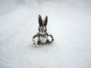 Charming Textured Articulated Solid Silver Miniature Model Of A Rabbit / Hare